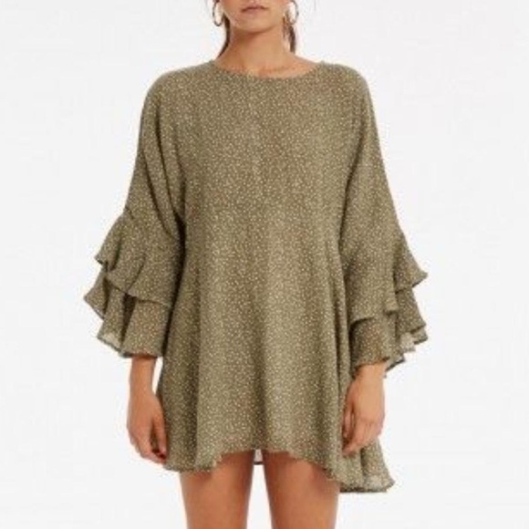 Zulu & Zephyr ramie long sleeve oversized sage polka dot oversized dress XS - Picture 1 of 6
